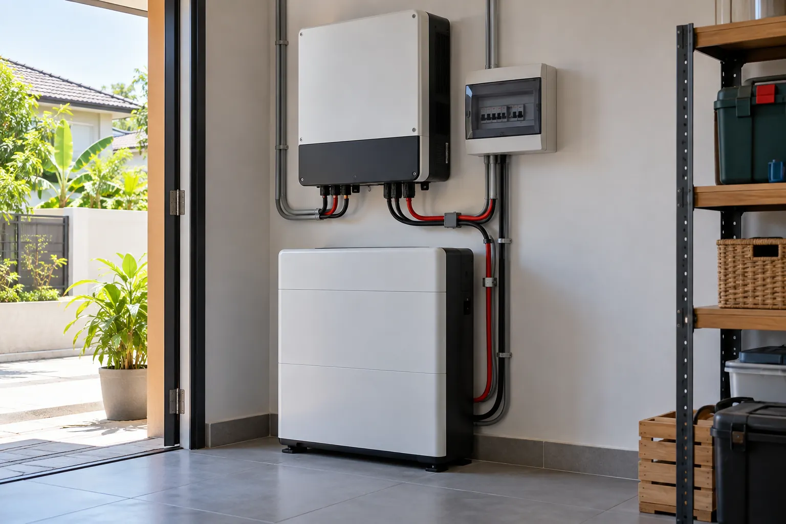 Ảnh minh họa inverter và pin lưu trữ trong phòng kỹ thuật